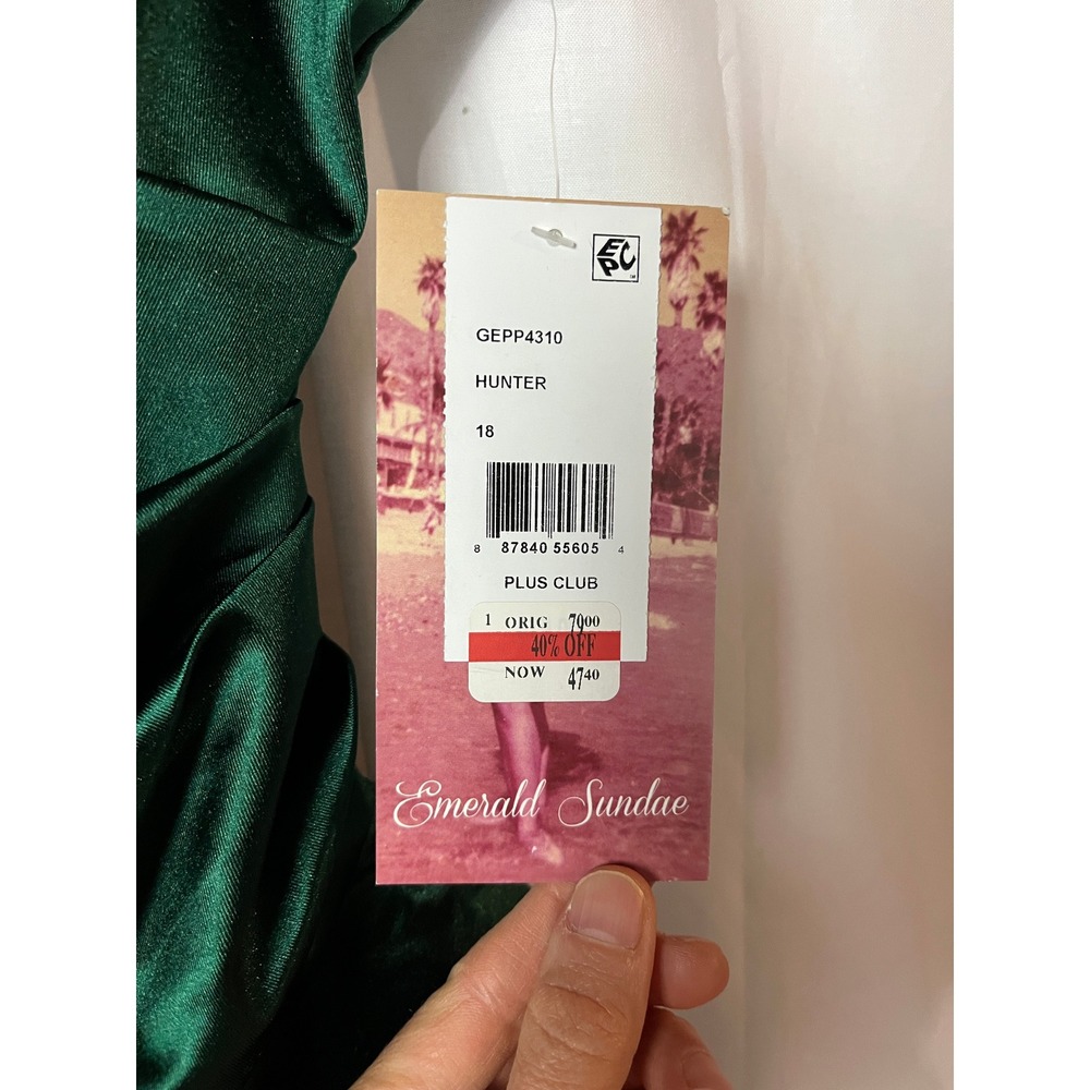 Emerald Sundae Dress Womens 18 Hunter Green Satin Ruched Asymmetrical GEPP4310 - Picture 3 of 10
